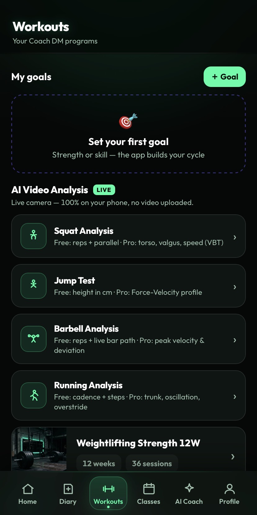 Analyse video par IA : squat, saut, barre et course
